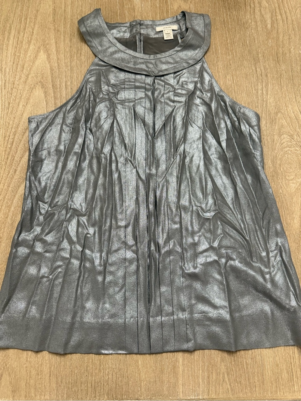 J.Crew Silver Metallic Silk Halter Blouse Pleated Tank Top 6